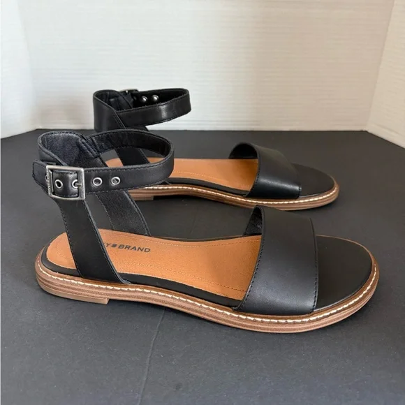 LUCKY BRAND Kimaya Black Leather Ankle-Strap Comfort Flat Open Toe Sandals 7.5 M - Picture 4 of 12